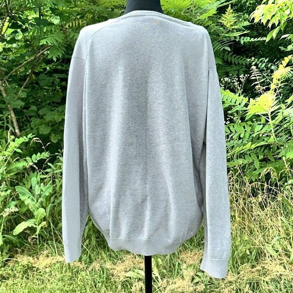 Lacoste Classic Fit V-Neck Cotton Knit Sweater Men's 7/XL Gray Preppy Vtg School - Picture 4 of 9
